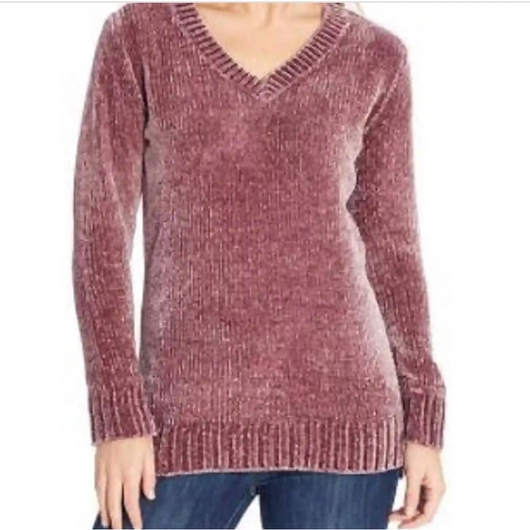 OVIS Mauve Chenille V Neck Sweater - Picture 1 of 13
